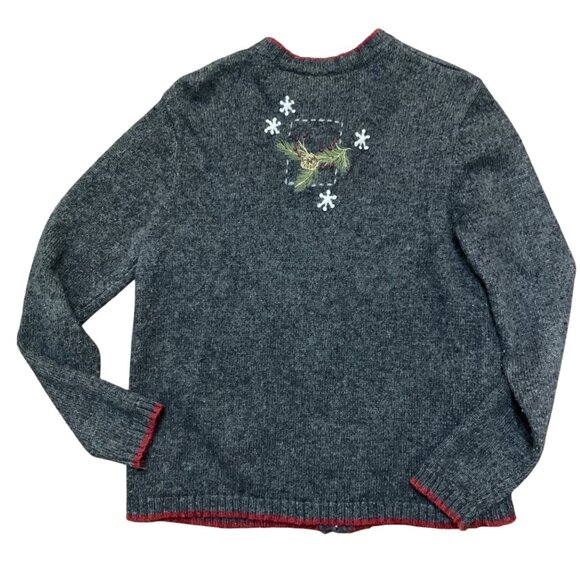 Croft & Barrow Women's Cardigan Gray Wool Cardinal Embroidered Sz PM Gradmacore - Picture 3 of 8